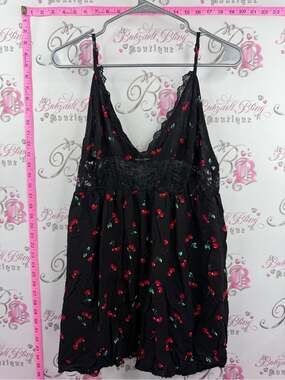 SHEIN tank top cherries lace Black Cherry Print Lace-Trim Chemise -
